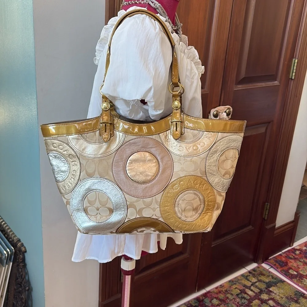 Coach  Vintage  Carly   patchwork NO callouts  canvas/leathers patent & metallic